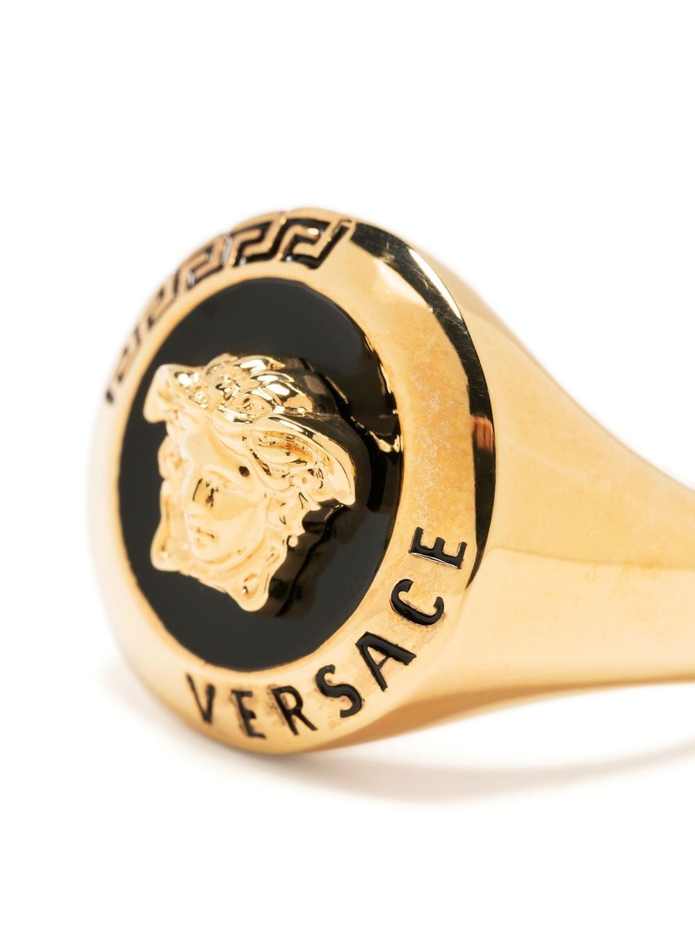 VERSACE Gold-Tone/Black Medusa Plaque Ring for Men - FW23 Collection