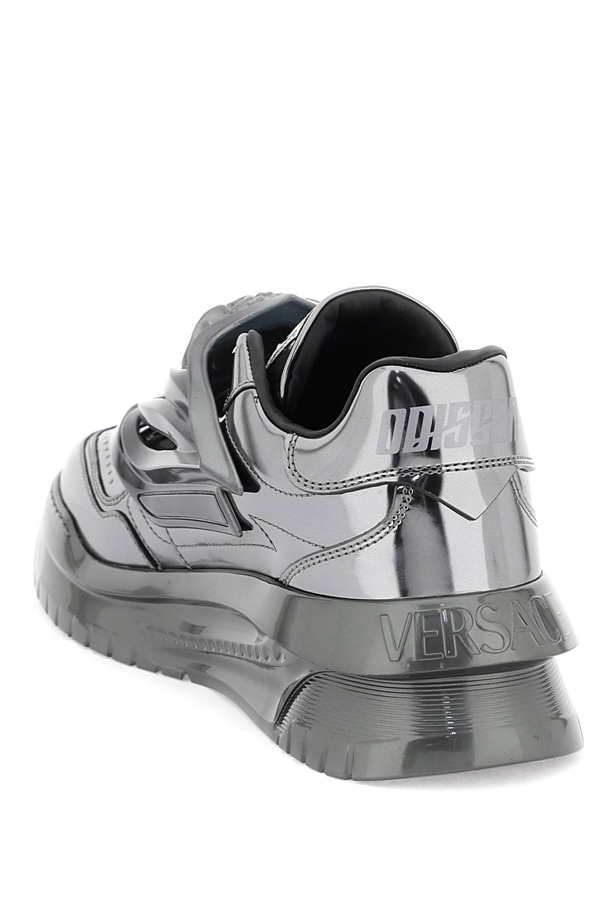 VERSACE Mens ODISSEA Laminated Leather Sneakers with Medusa Detail and Slip-On Design