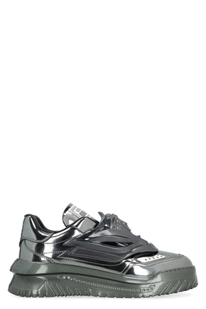 VERSACE Mens ODISSEA Laminated Leather Sneakers with Medusa Detail and Slip-On Design