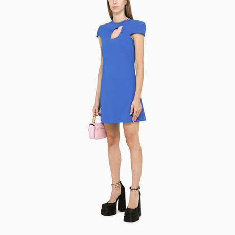 VERSACE Elegant Blue Mini Dress with Front Cut-Out