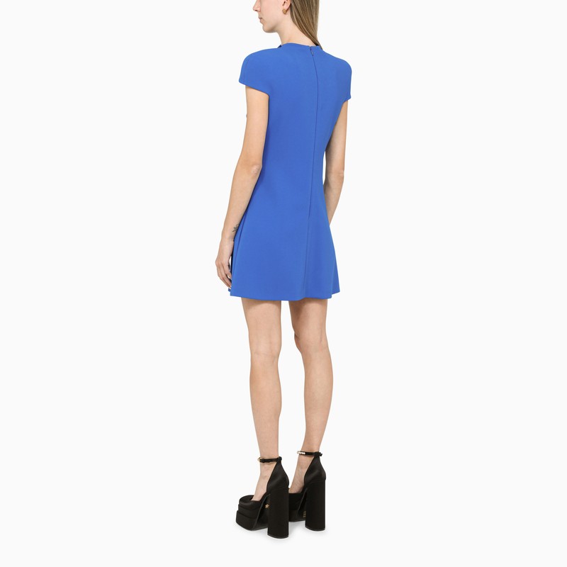 VERSACE Elegant Blue Mini Dress with Front Cut-Out