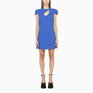 VERSACE Elegant Blue Mini Dress with Front Cut-Out