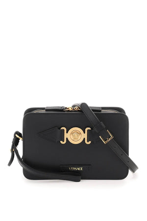 VERSACE Black Leather Medusa Messenger Handbag for Men