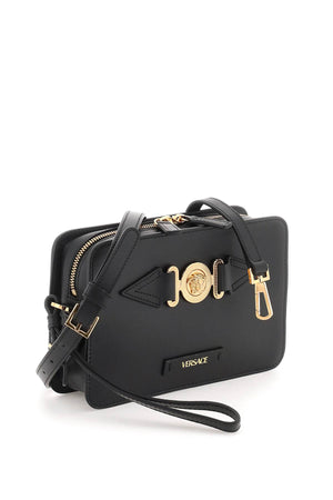 VERSACE Black Leather Medusa Messenger Handbag for Men