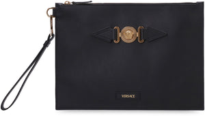 VERSACE Men's Black Leather Medusa Clutch from SS24 Collection