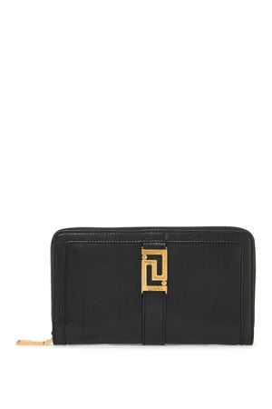 VERSACE Elegant Zip-Around Leather Wallet with Gold Chain Detail