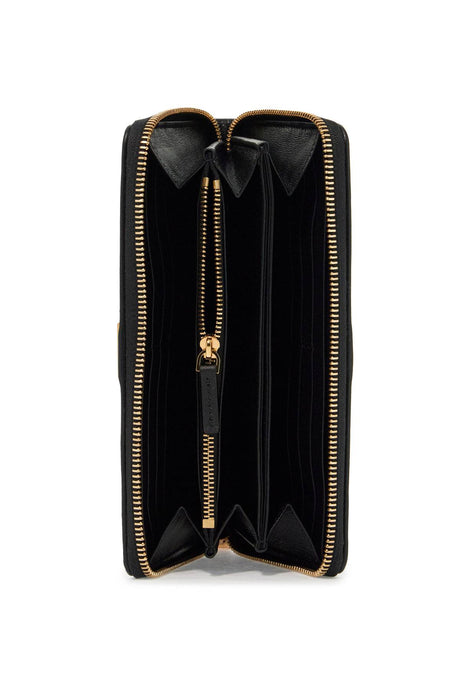 VERSACE Elegant Zip-Around Leather Wallet with Gold Chain Detail