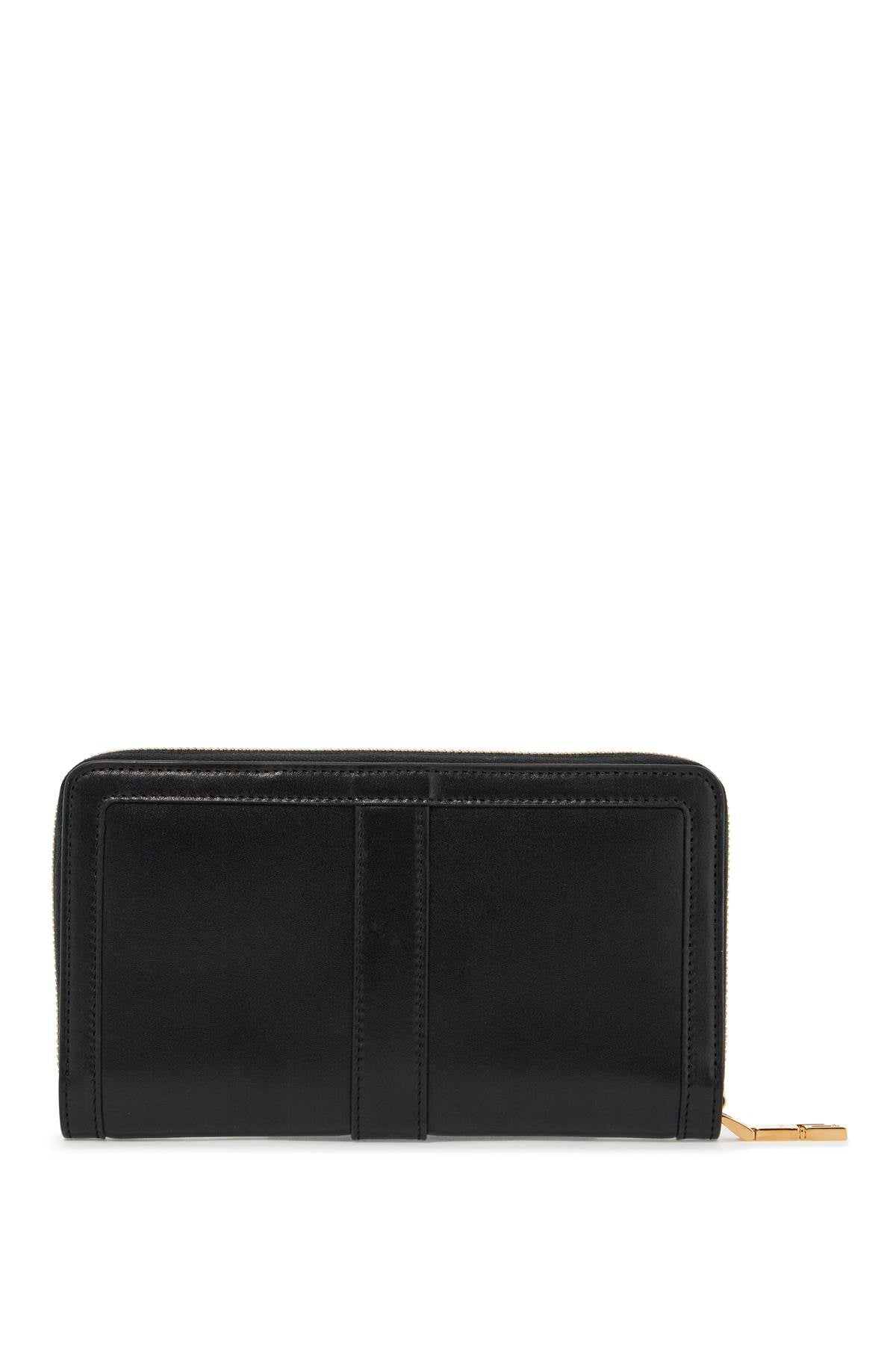 VERSACE Elegant Zip-Around Leather Wallet with Gold Chain Detail