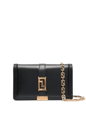 VERSACE Mini Leather Wallet on Chain with Gold Accents