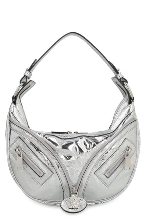 VERSACE Metallic Leather Shoulder Handbag with Medusa Charm and Silver-Tone Hardware for Women