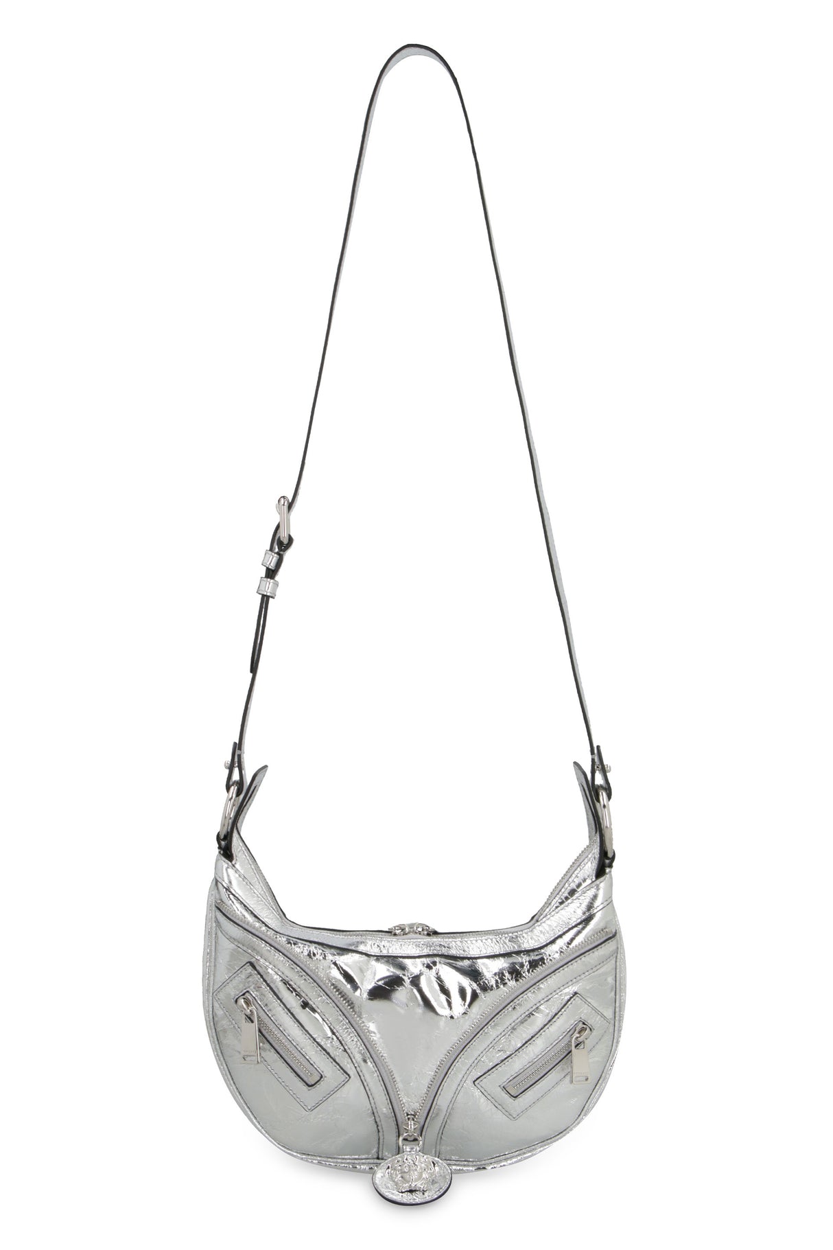 VERSACE Metallic Leather Shoulder Handbag with Medusa Charm and Silver-Tone Hardware for Women