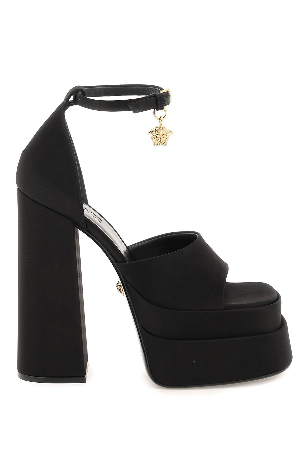 Black Leather Sandals with Platform Sole for Women - SS23
