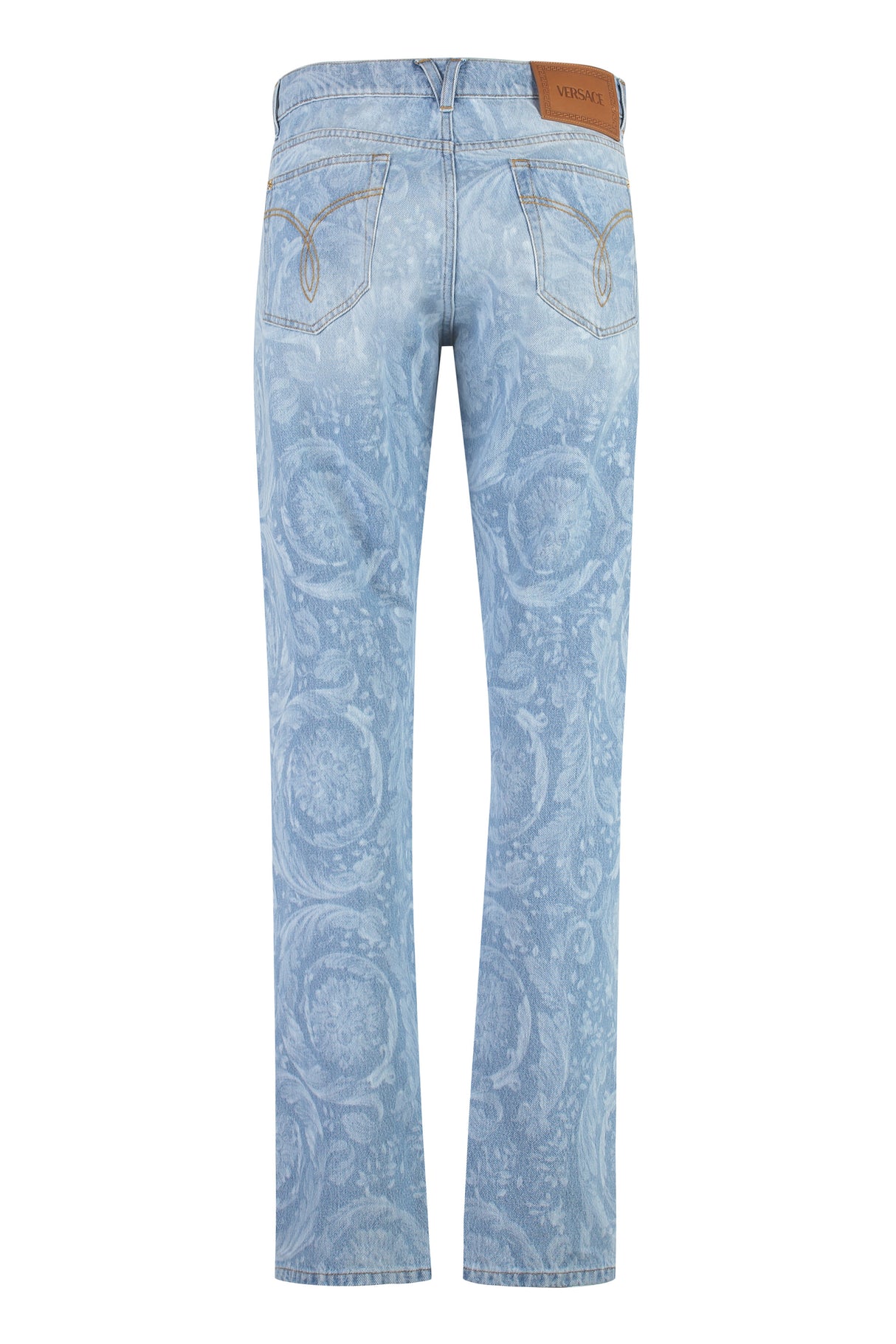بنطال جينز أزرق للرجال من فيرساتشي برسوم الليزر وطبعة البروك الباروكية