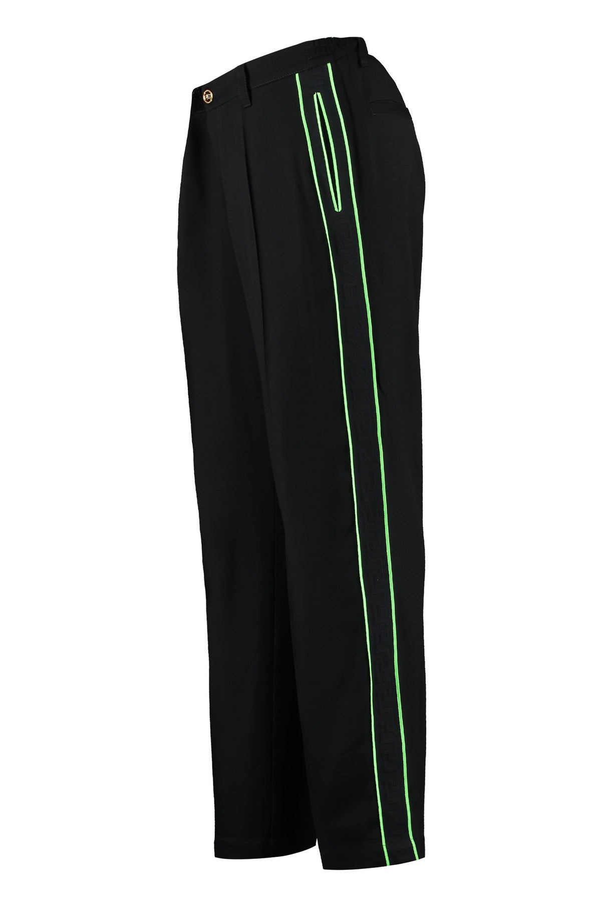 VERSACE Sleek Black Logo-Striped Track Pants for Men