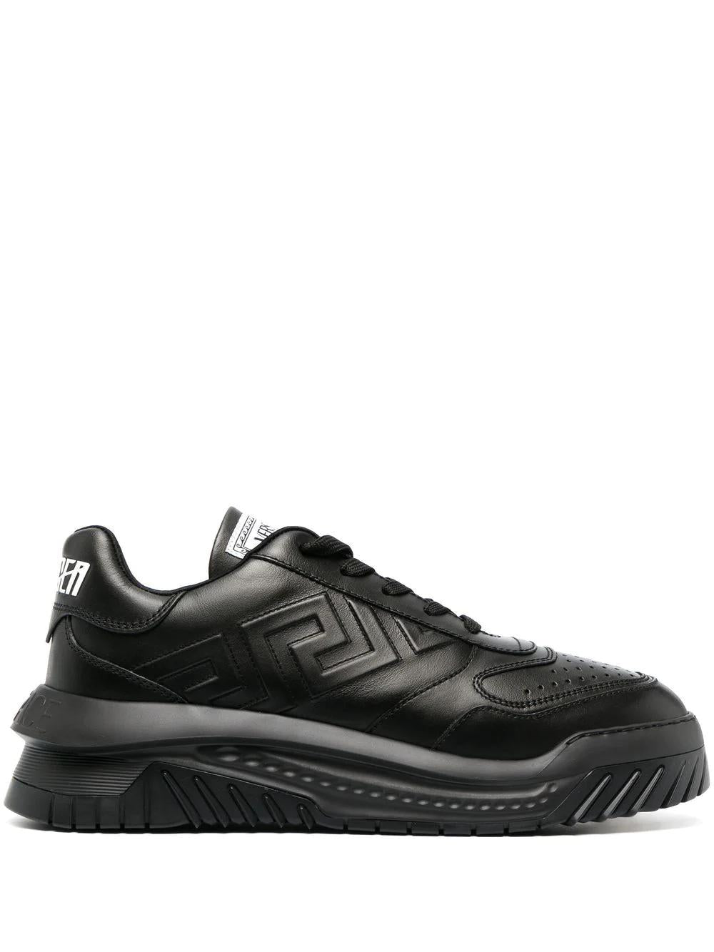 VERSACE Classic Black Leather Low-Top Sneakers for Men