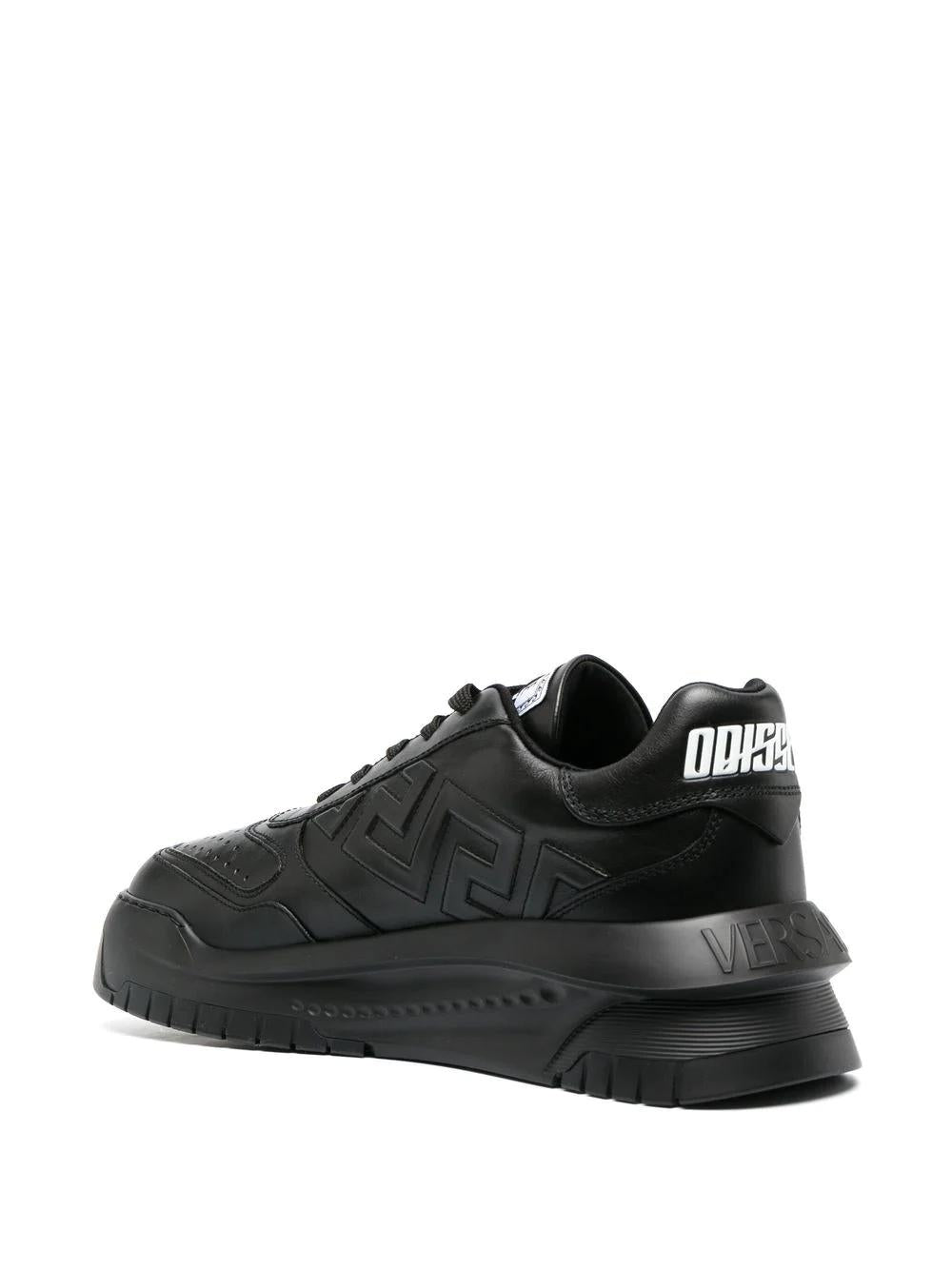 VERSACE Classic Black Leather Low-Top Sneakers for Men