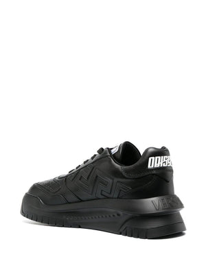 VERSACE Classic Black Leather Low-Top Sneakers for Men