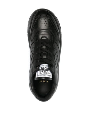 VERSACE Classic Black Leather Low-Top Sneakers for Men