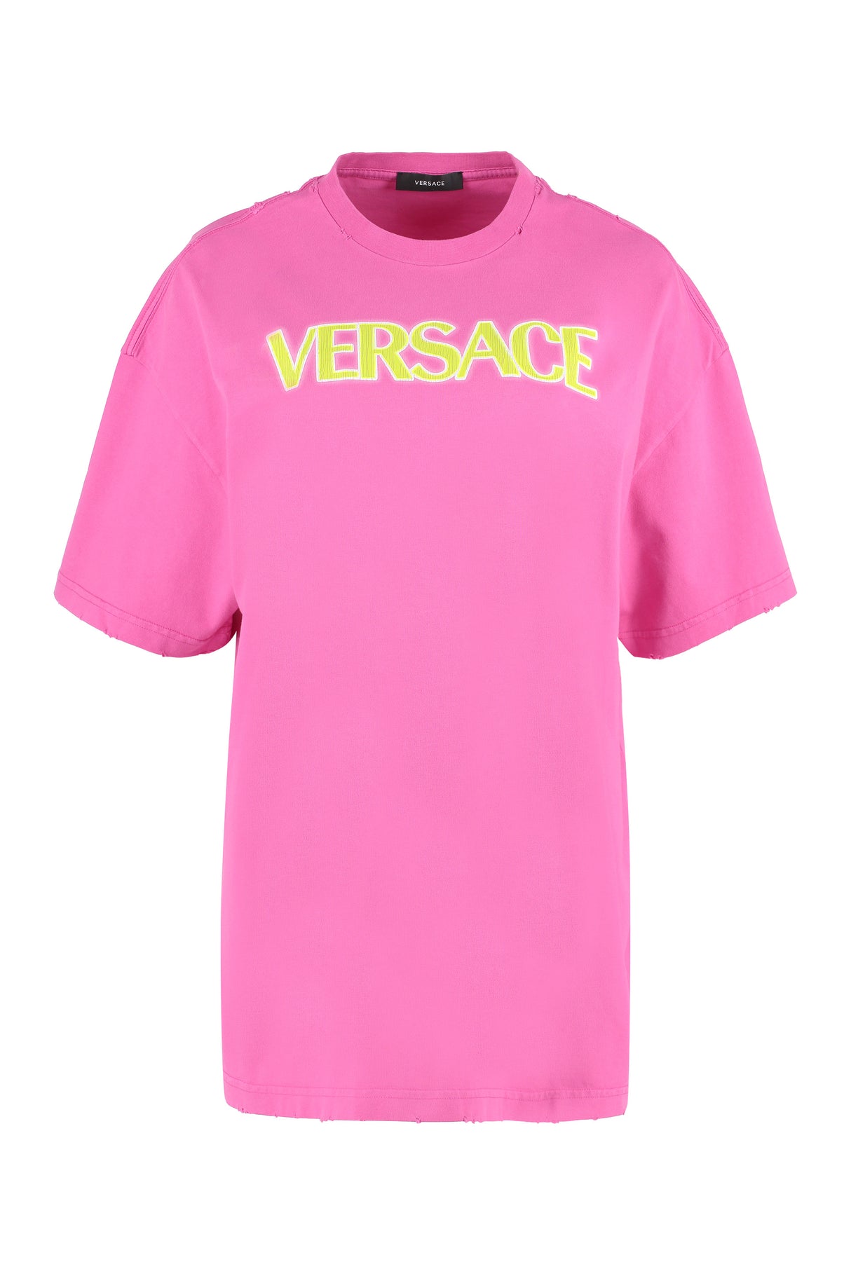 VERSACE Contrasting Logo Print Pink Women's Cotton T-Shirt for SS23