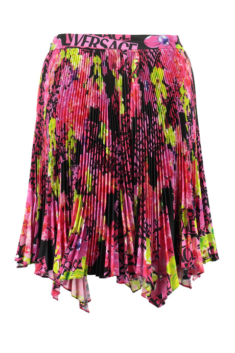 VERSACE Floral Orchid Print Asymmetric Pleated Skirt for Women