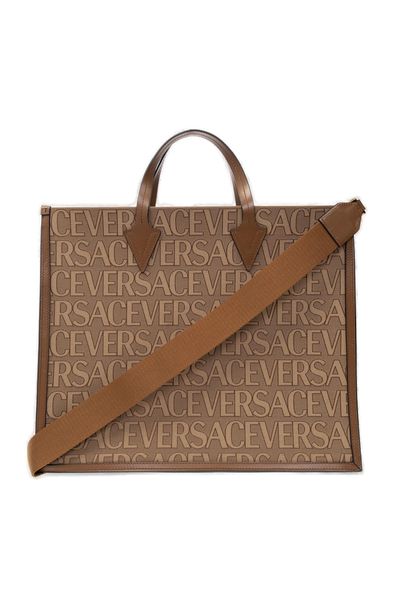 Beige Versace Men's Jacquard Tote Bag for FW23