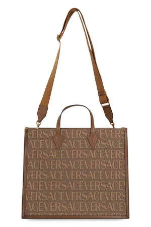 VERSACE Men's Beige Canvas and Leather Shopping Handbag for FW24