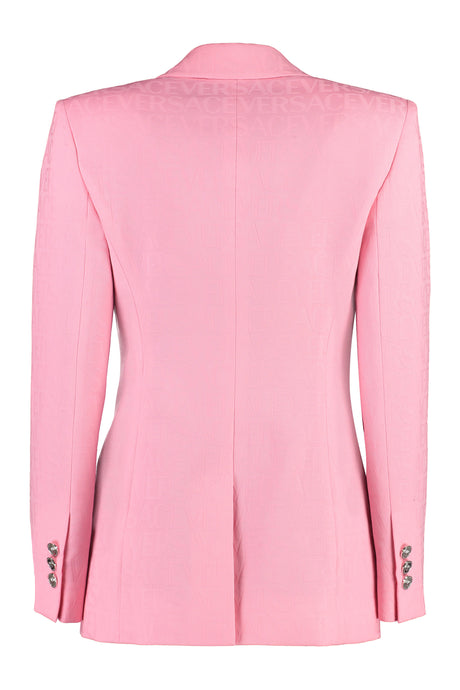 Pink Wool Single-Breasted Jacket in Versace Allover Pattern