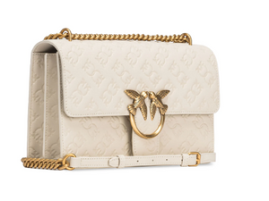 PINKO Mini White Leather Handbag with Logo Detail