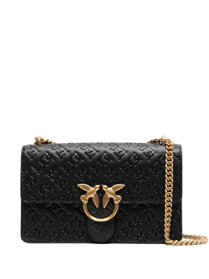 PINKO Mini Black Leather Handbag with Signature Buckle