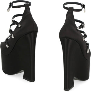 VERSACE Sleek and Elegant Black Satin Platform Pumps for Women