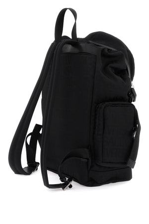 Stylish Men's Black Backpack with Allover Jacquard Pattern