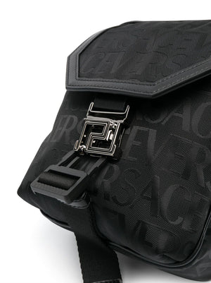 VERSACE Black Logo Print Messenger Handbag for Men