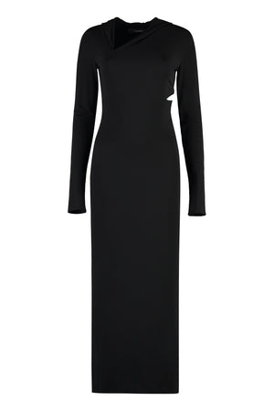 Black Hooded Dress with Cut-Out Detail and Back Slit for Women