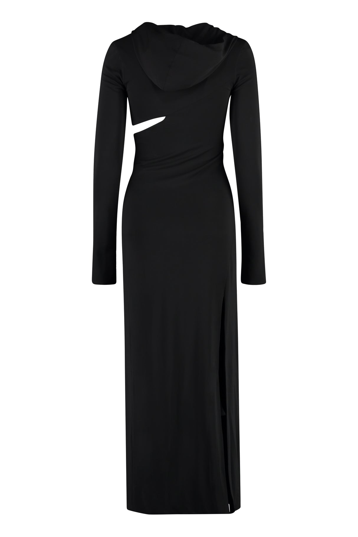 Black Hooded Dress with Cut-Out Detail and Back Slit for Women