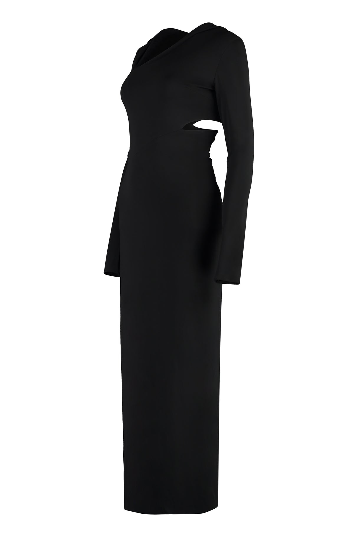 Black Hooded Dress with Cut-Out Detail and Back Slit for Women