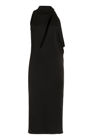 Black Viscose Dress with Draped Front and Cut-out Detail for Women