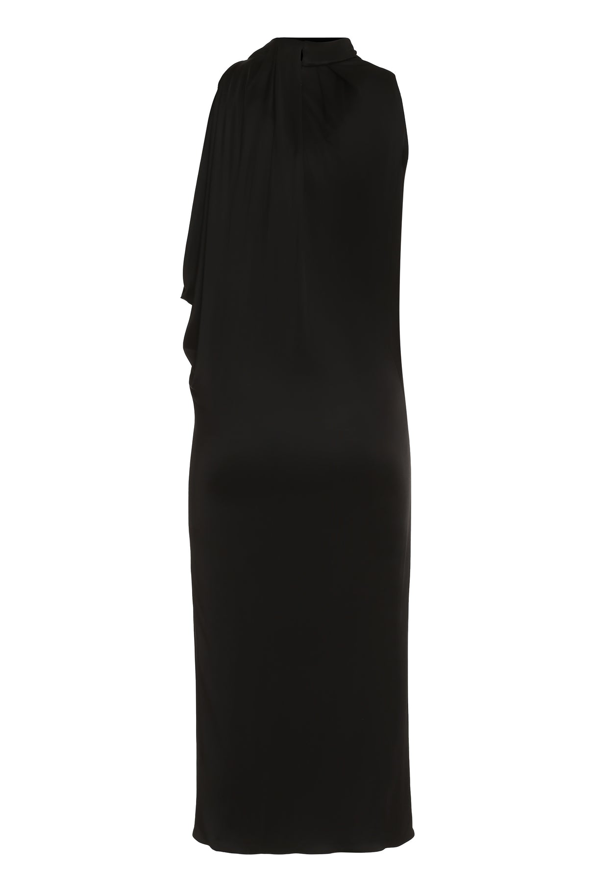 Black Viscose Dress with Draped Front and Cut-out Detail for Women