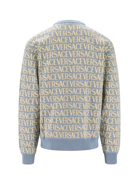 Blue All-Over Motif Crew-Neck Sweater