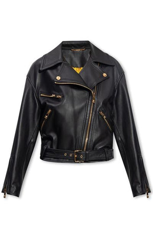 Sleek Black Leather Biker Jacket - Luxurious Statement Piece for Women