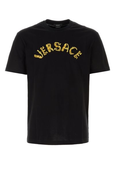 VERSACE เสื้อยืดผู้ชายลายปักบาร็อค - สีดำ