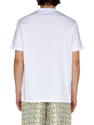 VERSACE Men's White Embroidered T-Shirt with Baroque Logo