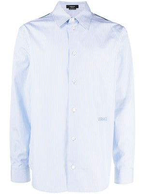 VERSACE Blue Seashell Baroque Polka Dot Shirt for Men