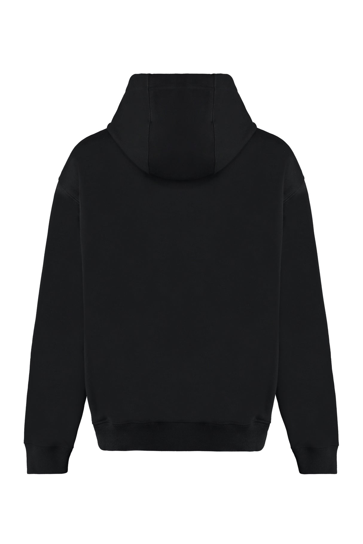 Black Cotton Hoodie with Contrasting Logo Print and Ribbed Cuffs