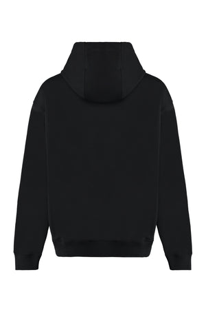 Black Cotton Hoodie with Contrasting Logo Print and Ribbed Cuffs