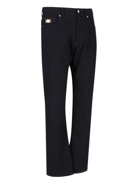 VERSACE Black Straight Leg Jeans with Medusa Detail and Gold-tone Accents for Men