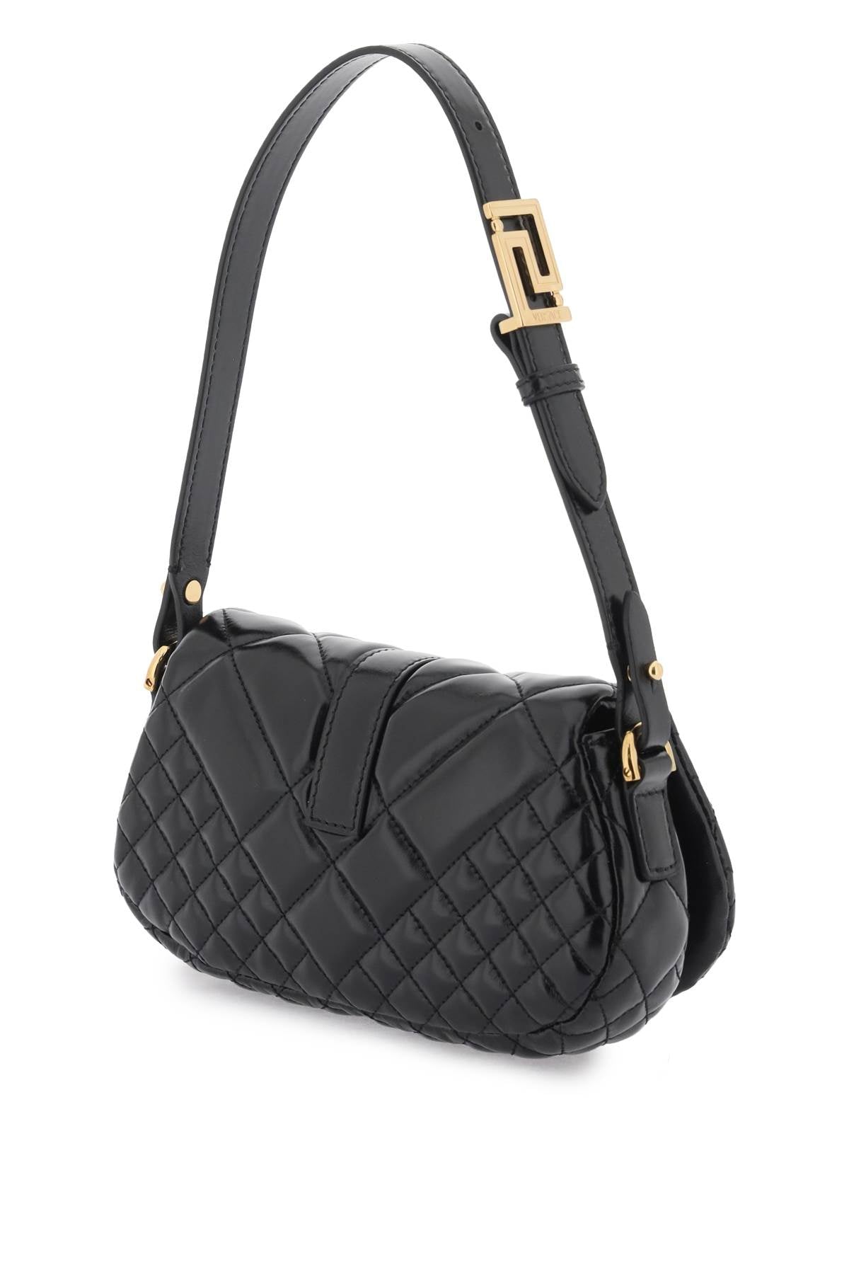 VERSACE Mini Goddess Quilted Leather Shoulder Bag with Gold Greek Accents