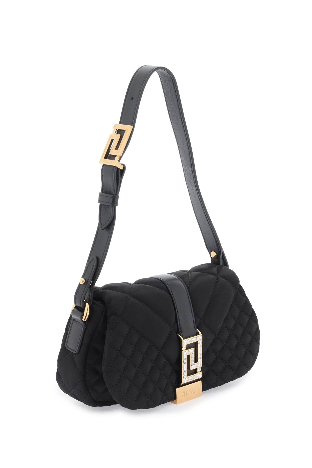 VERSACE Greek Goddess Mini Quilted Satin Shoulder Handbag with Crystal Detail