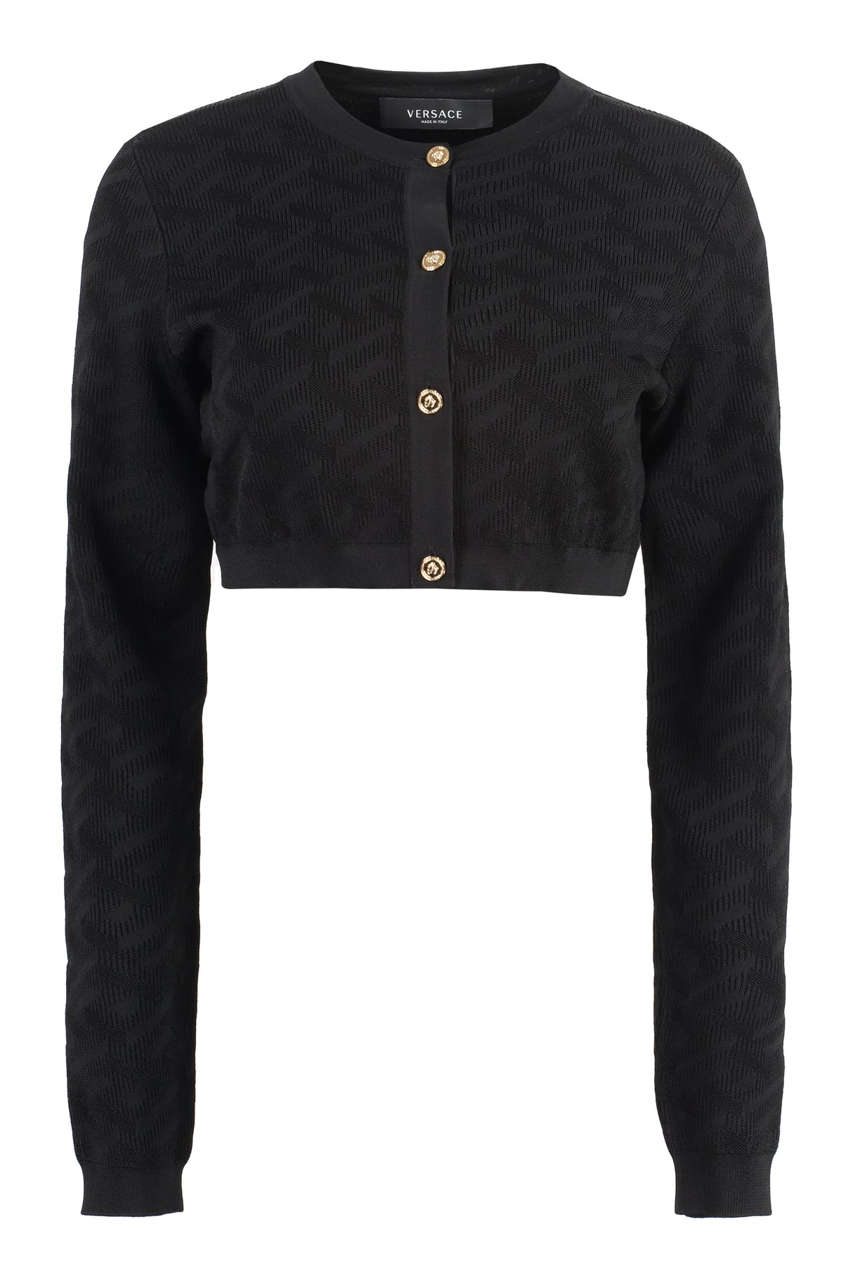 VERSACE Black Jacquard Knit Cardigan for Women in FW23