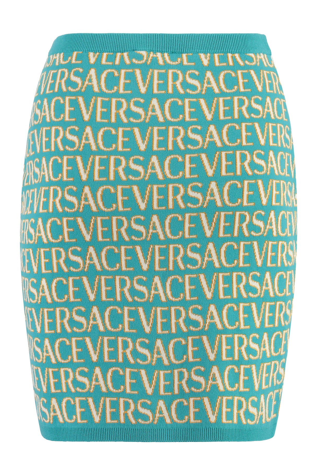 VERSACE Turquoise Knit Mini Skirt for Women in FW23