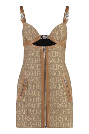 VERSACE Versatile Monogram Mini Dress with Leather Trims in Beige for Women - FW23 Collection